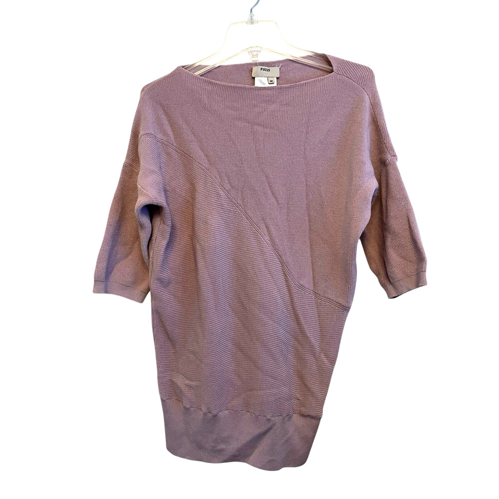 Fuzzi 100%‎ Wool Ribbed Half Sleeve Sweater Women Size Medium Purple Boat Neck